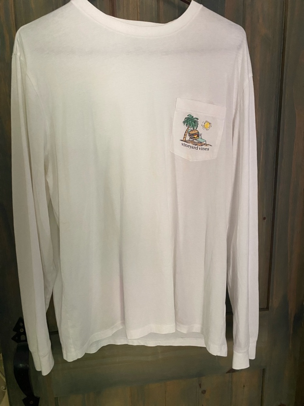 Vineyard Vines White Long Sleeve Tee with Pocket Beach Graphic
